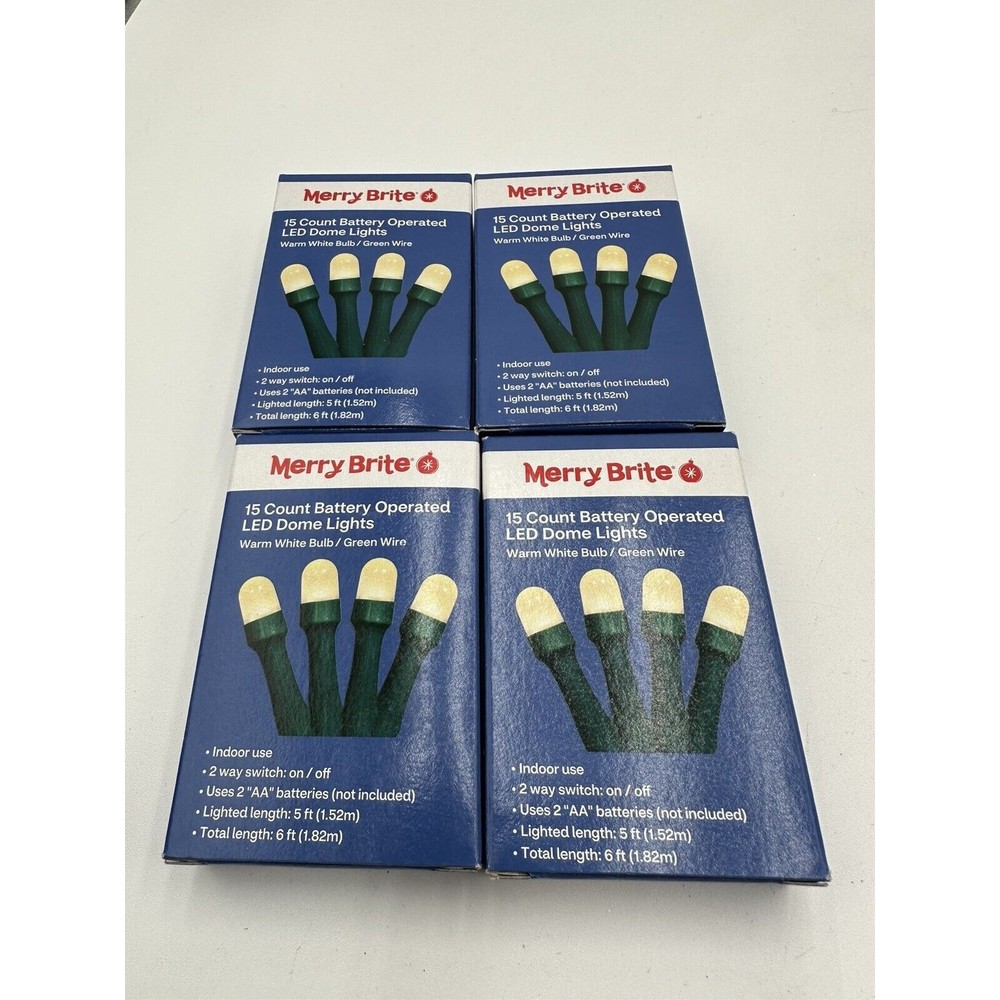 LED String Lights Battery Operated 15 Count Warm White Merry Brite Ct LOT OF 4